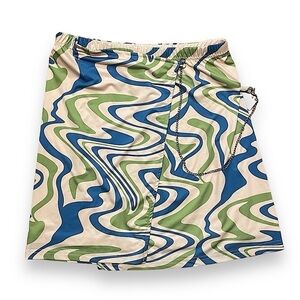 Funky Allover Print Chain Detail Asymmetrical Hem Skirt